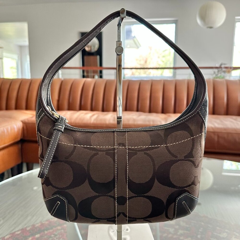 Coach Brown Ergo Mini Hobo Signature Jacquard Canvas & Leather Bag #11289